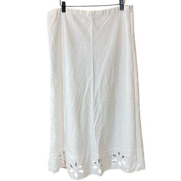 Tweeds Dresses & Skirts - Vintage Tweeds White Linen Blend Eyelet Embroidered Midi Skirt Size 14 boho